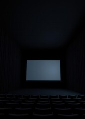 Empty room with blank mockup movie screen monitor standing in dark theater on black wall background no people arts and entertainment concept Empty room interior design Ultra realistic Photorealis