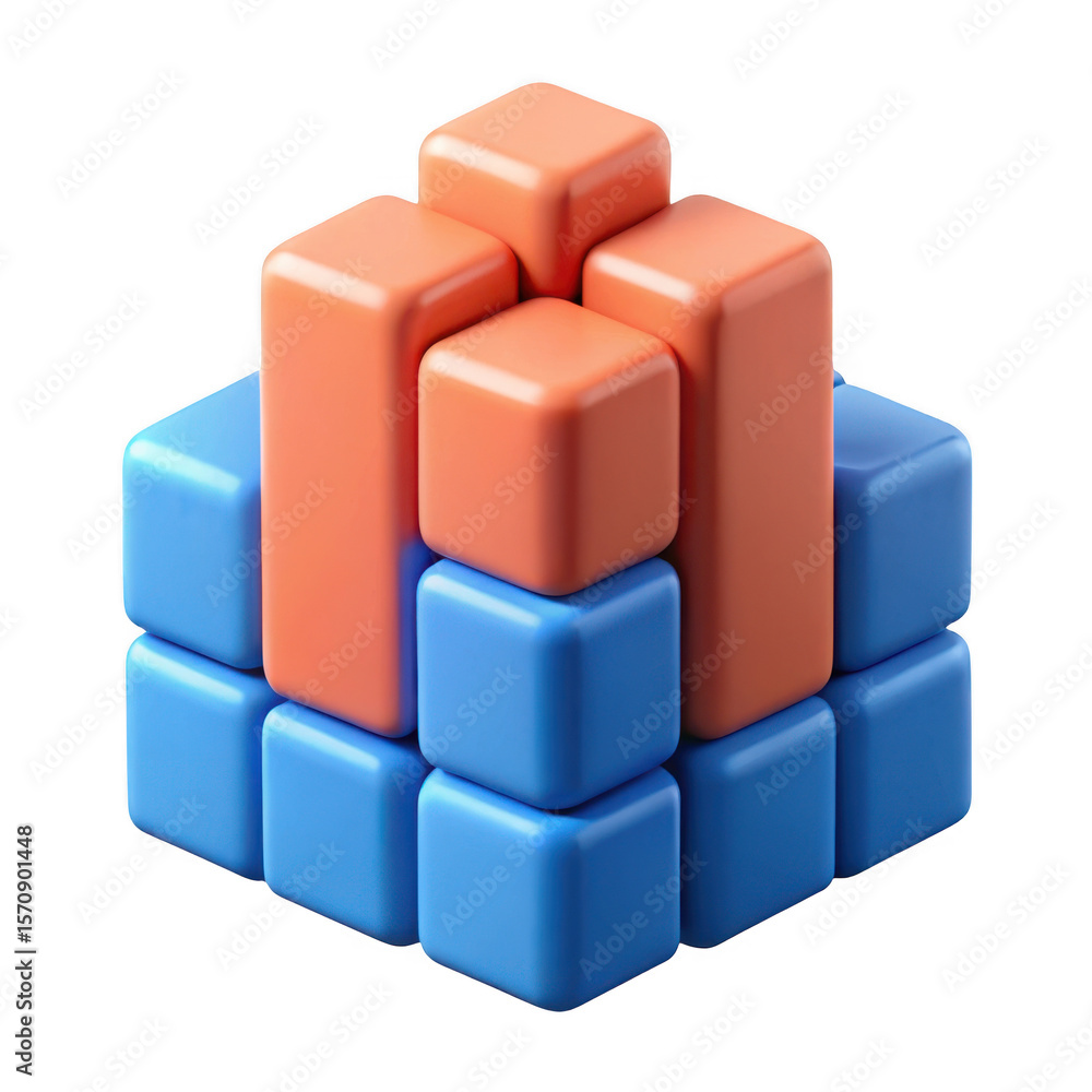 Poster 3d abstract geometric blocks stacked isolated on transparent background