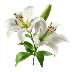 Fototapeta premium Stunning White Lilies in Full Bloom , white background cut out PNG