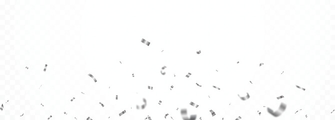 Falling shiny silver confetti and ribbons celebration party design element