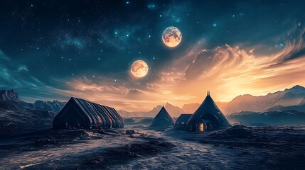 A surreal alien planet inhabited by floating bioluminescent jellyfish under a glowing sky