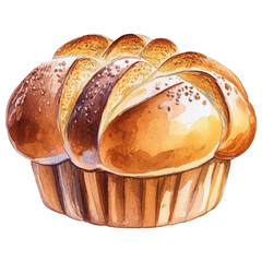 Artisanal Bread Delight: A close-up watercolor illustration captures the tempting detail of a beautifully baked bread. Its intricate shape and texture offer a delightful preview.