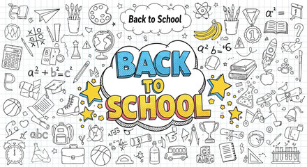 Back to school doodle illustration with school supplies and education elements on white background vector design