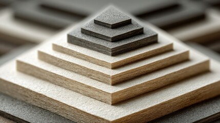 Layered pyramid with neutral tones, geometric pattern