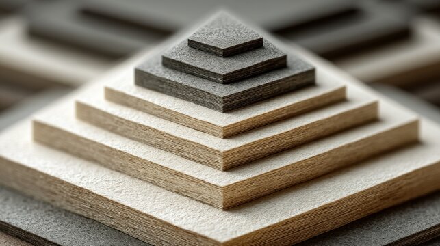 Layered pyramid with neutral tones, geometric pattern
