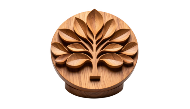 Carved wooden tree design isolated on transparent background