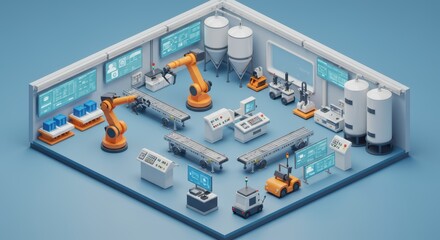 Automated Industrial Manufacturing and Logistics Systems in a Modern Factory Environment