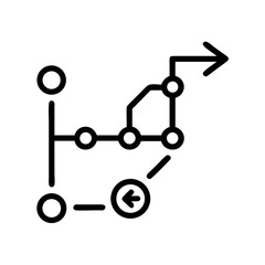 Roadmap Icon with Location Pins and Curved Path Arrow – Black Line Art Symbol Representing Journey, Navigation Route, Travel Direction, or Strategic Planning Concept