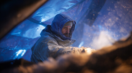 Paleoclimatologist Studying Ice Cores in Subzero Conditions