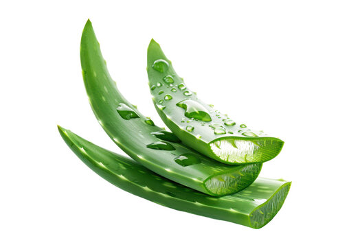 fresh cut aloe vera leaves with drops isolated on white or transparent png