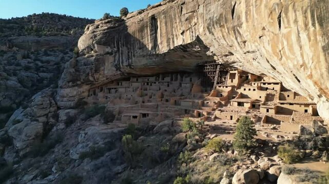 Ancient cliff dwellings nestle within a massive rock overhang, showcasing the ingenuity of native american architecture in mesa verde national park
