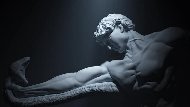Athlete Wrestling a Python Statue / Sculpture - 4K Cinematic Footage 