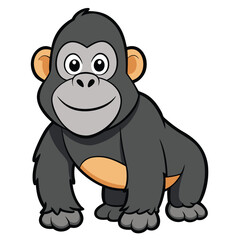 Cute gray cartoon gorilla character is standing, facing forward, and looks very happy