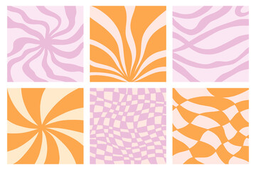 Distorted wavy patterns square background set