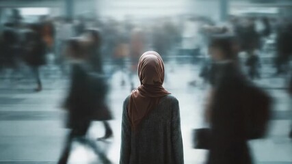 Woman in Hijab Standing in Crowded Place