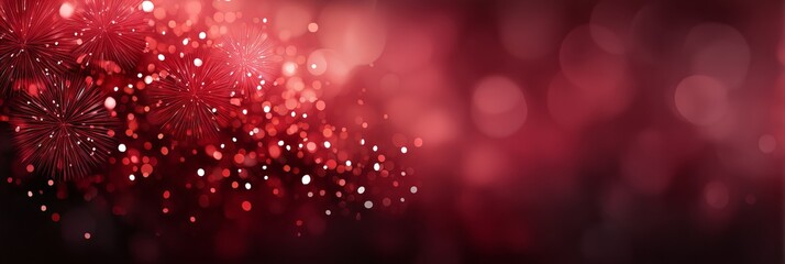 Abstract Red Bokeh Background with Floating Hearts and Sparkling Particles