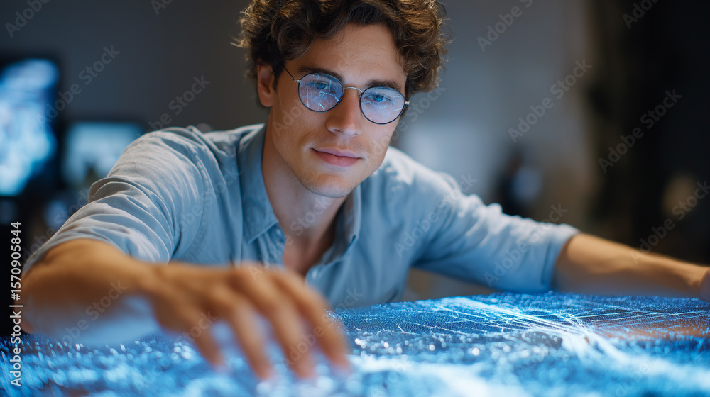 Aufkleber futuristic smart city traffic flow algorithms in holographic studio