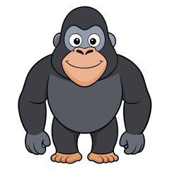 Cartoon gorilla with a happy smile, standing calmly and looking directly forward with big eyes