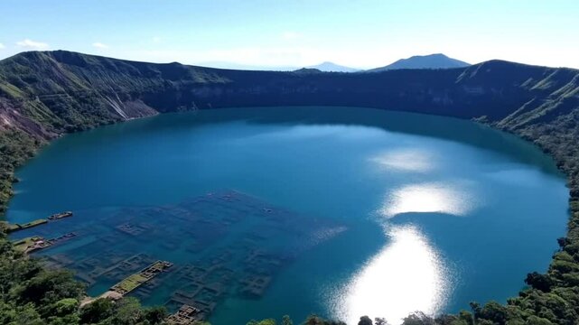The stunning taal lake fills a volcanic crater in the philippines, reflecting the blue sky and surrounding mountains in a scenic vista