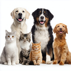 Obraz premium Adorable Pets Together , white background cut out PNG