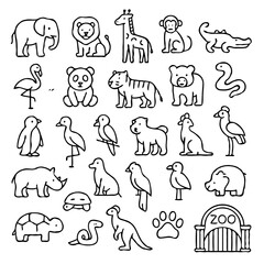 Fototapeta premium minimalist line art icons themed around zoo animals