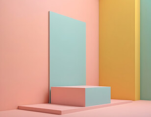 stand podium wall scene with a pastel-colored background and geometric shapes for product display and present. Minimal scene for mockup products, stage showcase, promotion display, product photography