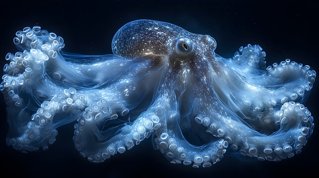 Opalescent cephalopod pulsating in the abyss
