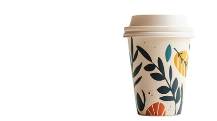 • A stylish reusable coffee cup with an eco-friendly design, isolated on white background in HD 