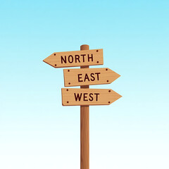 Minimalist Wooden Direction Signpost with Compass Directions – Vector Illustration