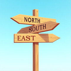 Minimalist Wooden Direction Signpost with Compass Directions – Vector Illustration