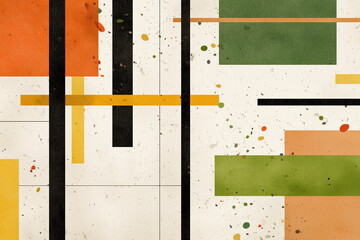 Mid-century modern abstract background, bold geometric shapes, grain texture. Flat illustration style, vibrant retro design elements. Perfect for posters, modern digital art.