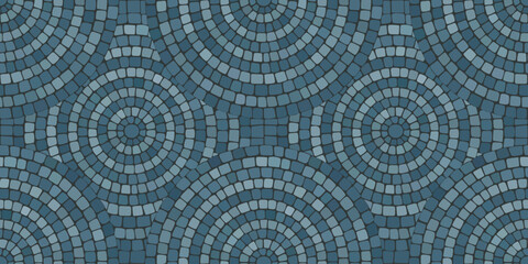 Seamless pattern blue Circular Mosaic. Decorative Antique Stone Ornament.
