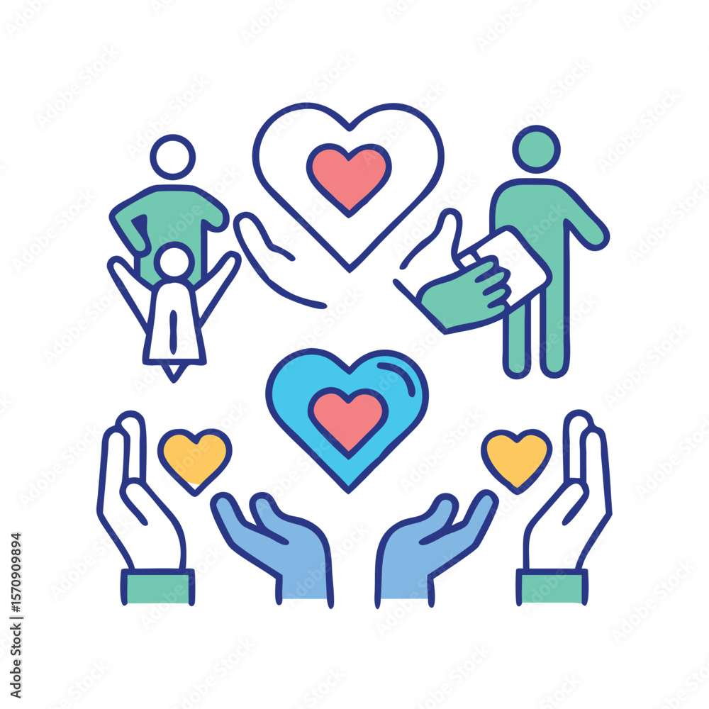 Poster comprehensive collection of care and support icons featuring a diverse range of vector graphics repr