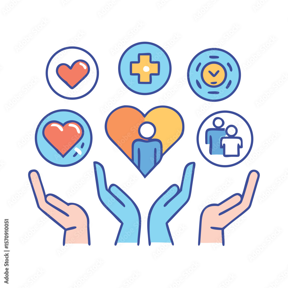 Aufkleber comprehensive collection of care and support icons featuring diverse symbols for healthcare assistan