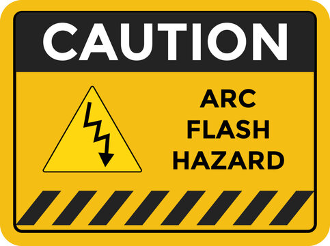Caution Arc Flash Hazard sign. protection required.  Warning Signs. energized can cause severe injury