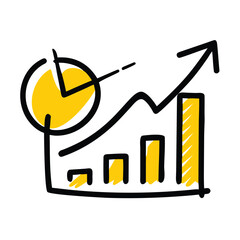 A hand drawn chart with an arrow showing business growth