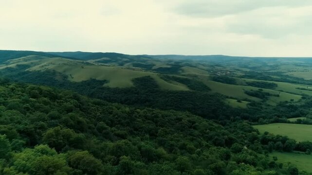 An aerial view captures the medieval bran castle nestled among the green hills and forests of transylvania, romania