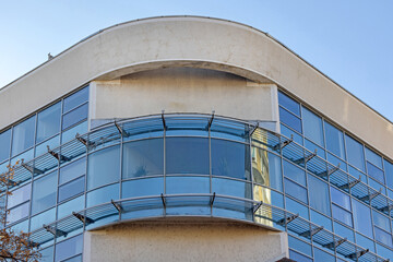 Round Corner Blue Glass Modern Office Building Belgrade Serbia