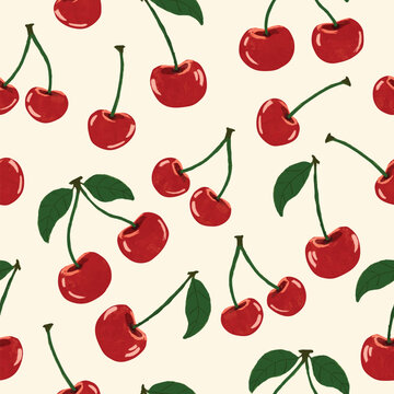 red cherry seamless pattern vector hand drawn illustration