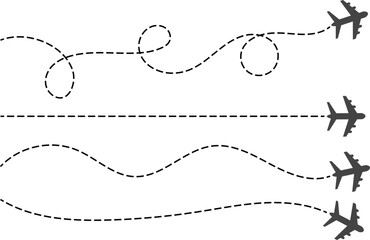 Airplane with dotted line route. air plane route dash line route. airplane icon set. plane symbol. flight symbol