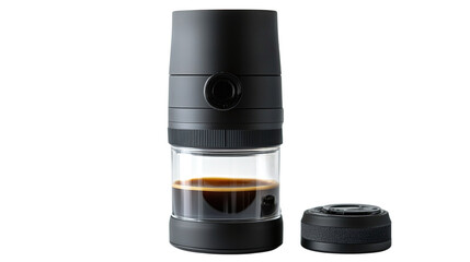 • A trendy portable espresso maker for travel, isolated on white background in HD 