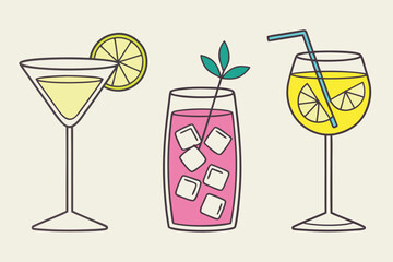 Create an Illustration Showcasing a Vibrant Array of Summer Cocktails