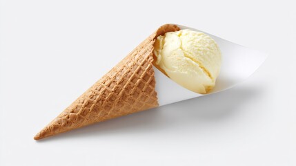 A charming image of a serving of  in a white paper cone, placed on a white background, with a clean and simple presentation.