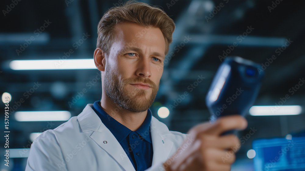 Poster forensic odontologist scanning bite marks with 3d scanner in lab