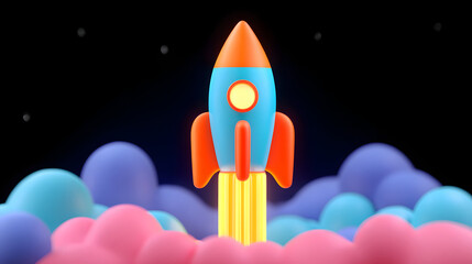 3d spaceship rocket launch world space day business icon