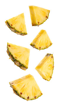 Falling pineapple slice isolated on transparent background