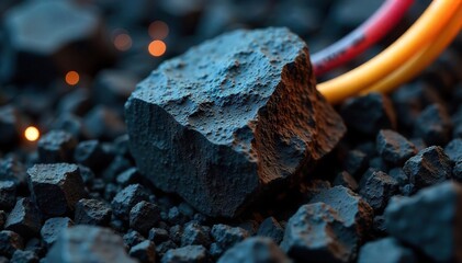 Coal Power Generation Close-up of Coal and Electrical Components Illustrating Energy Production and Environmental Concerns