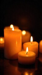 Flickering Candlelight Serene Close-up of Candles Creating a Peaceful and Warm Ambiance, Perfect for Relaxation, Spa, Meditation, and Spiritual Themes