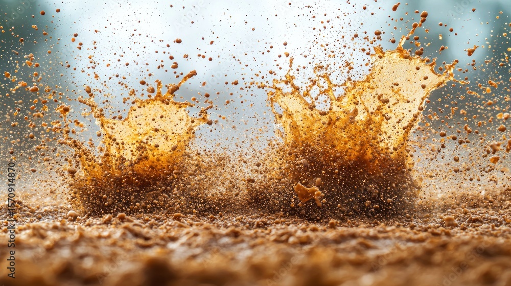 Poster mud splashes dramatically upward, creating fractal patterns