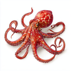 Fototapeta premium Stunning Illustration of a Red Octopus , white background cut out PNG